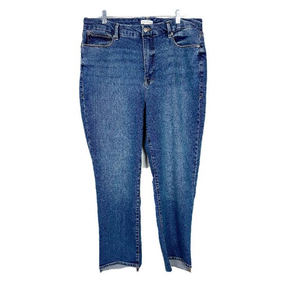 Good American Good Classic Raw Step Hem Straight Leg Jeans Indigo Plus Size 15 - Picture 2 of 11